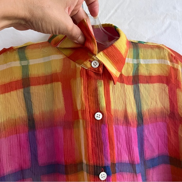 Go Silk button front shirt 100% silk, plaid, colorful size: M/L(see description) - Picture 4 of 10